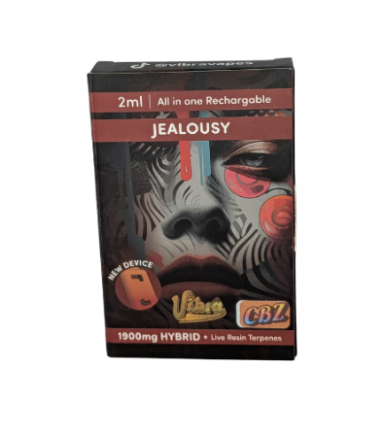 Vibra CBZ 2ml Vape - Sativa Hybrid Indica Strain Box and Device