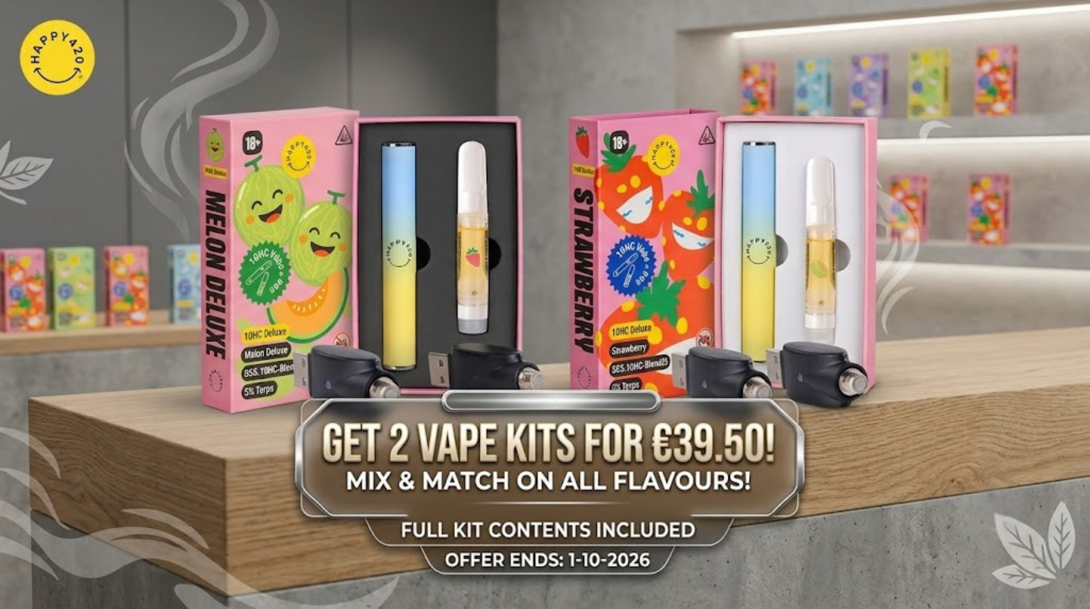 Happy420 95% 10HC Rechargeable Vape Kit Promotional Offer - Get 2 for €39.50