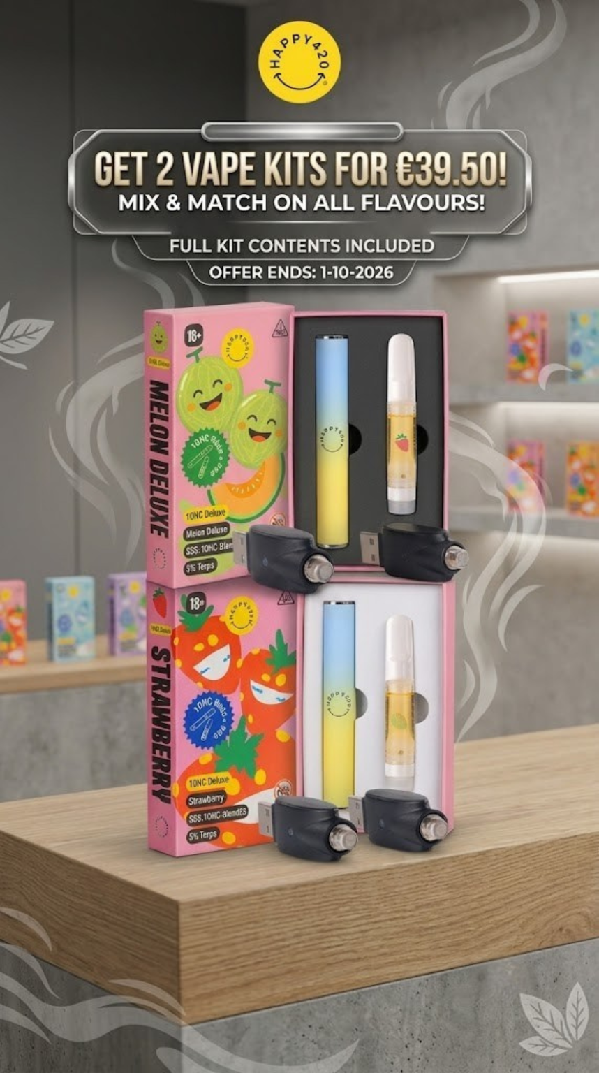 Happy420 95% 10HC Rechargeable Vape Kit Promotional Offer - Get 2 for €39.50